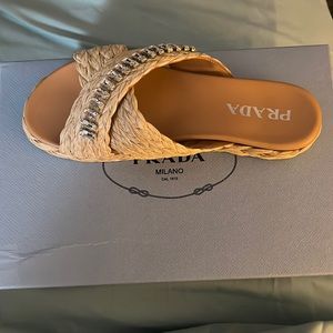 Jeweled Rafia Prada Slide